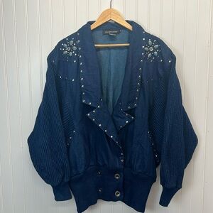 Denim 80s Jean Jacket Embellished‎ Jacket Epic Retro I.B. Diffusion Sz 2X